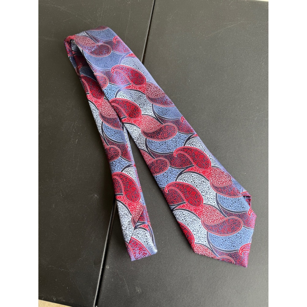 Ermenegildo Zegna Silk Paisley Tie Red Blue Silver Made in Italy EZD49824 NWT